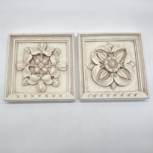 Vintage HPI House Parts Floral Ceramic Wall Plaques Set of 2 10x10